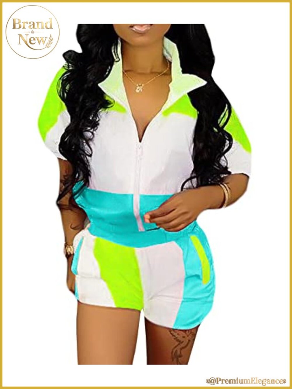 Raboolion Women's Color Block 2-Piece Tracksuit Set Crop Top Shorts